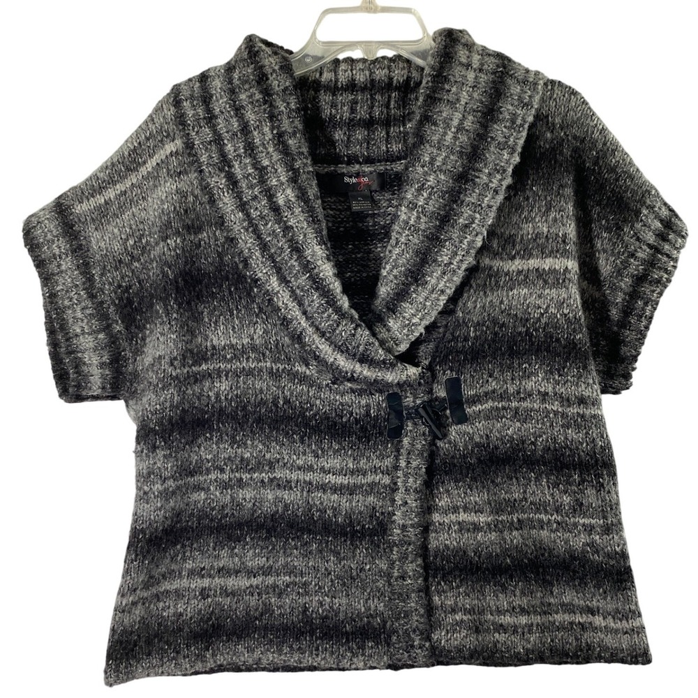 Womens‎ XL Cardigan Gray Collared Cap Sleeve Toggle Button Sweater Layering